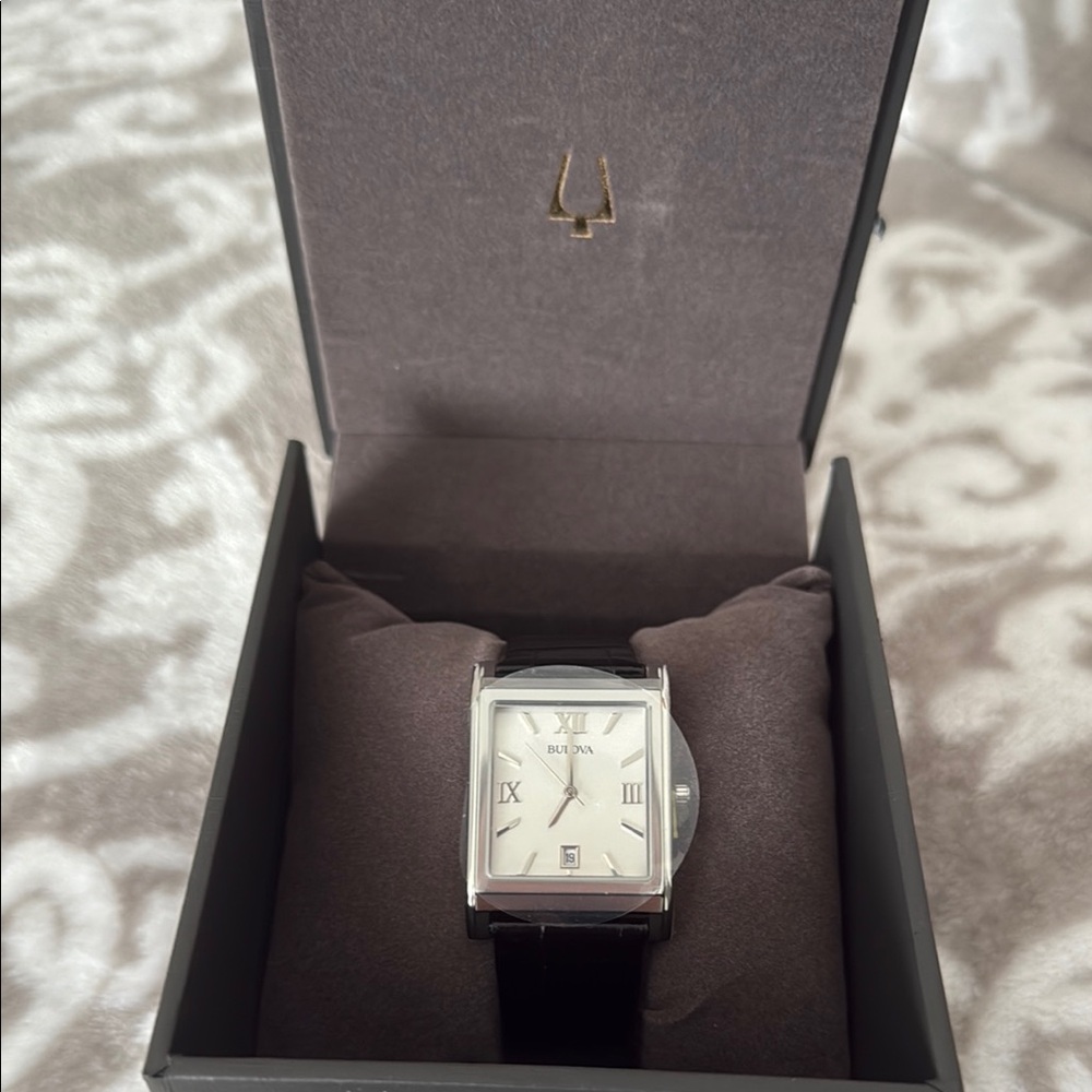 Bulova Black and Silver Square Face Watch
